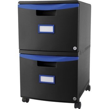 Storex Two-Drawer Mobile Filing Cabinet, 14 3/4w x 18 1/4d x 26h, Black/Blue