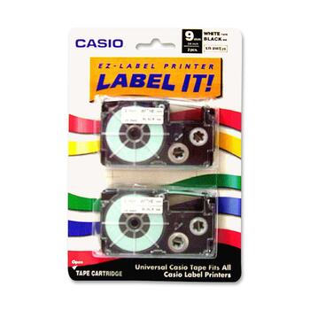 Casio Tape Cassettes for KL Label Makers, 9mm x 26ft, Black on White, 2/Pack