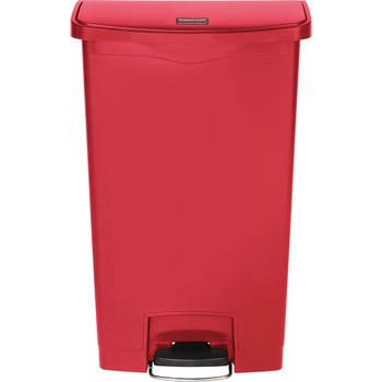 Rubbermaid Commercial Slim Jim Resin Step-On Container, Front Step Style, 18 gal, Red