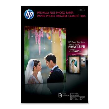 HP Premium Plus Photo Paper, Glossy, 75 lb, 11&quot; x 17&quot;, 25 Sheets/Pack