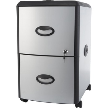 Storex Two-Drawer Mobile Filing Cabinet, Metal Siding, 19w x 15d x 23h, Silver/Black