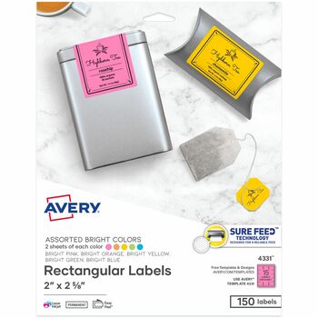 Avery Color Easy Peel Labels, 2 x 2 5/8, Assorted, 15/Sheet, 10 Sheets/PK