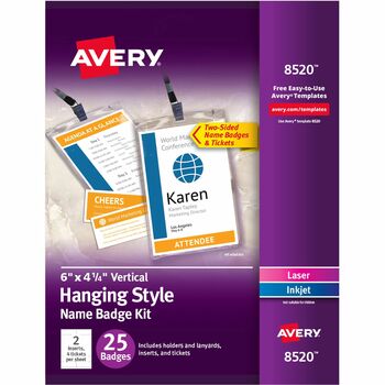 Avery Lanyard-Style Name Badge Holders w/Inserts, Top Load, 4 1/4 x 6, White, 25/PK