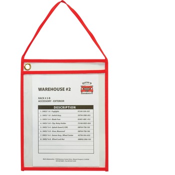 C-Line Stitched Shop Ticket Holders with 75&quot; Strap, Clear/Red, 9 x 12, 15/BX