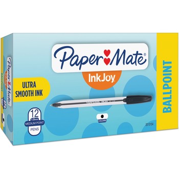 Paper Mate Inkjoy 50ST Ballpoint Pens, Medium Point, 1 mm, Black Ink, Clear Barrel, 1 Dozen