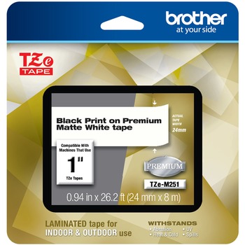 Brother TZe Premium Laminated Tape, 1&quot; x 26 1/5 ft, Black on White