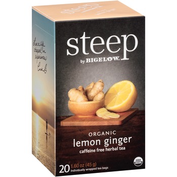 Bigelow Organic Lemon Ginger, Herbal Tea, Caffeine-Free, Tea Bags, 20/Box