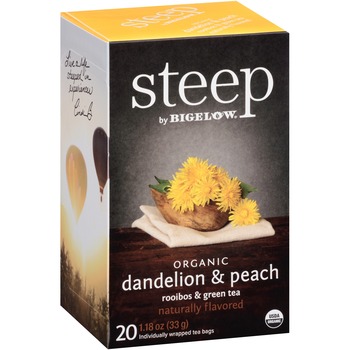 Bigelow Organic Dandelion &amp; Peach Green Tea, Medium-Caffeine, Tea Bags, 20/Box