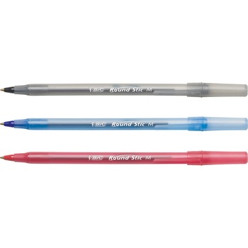 BIC Round Stic Xtra Life Ballpoint Pen Xtra-Value Pack, Stick, Medium 1.2 mm, Assorted Ink Colors, Gray Barrel, 240/Carton