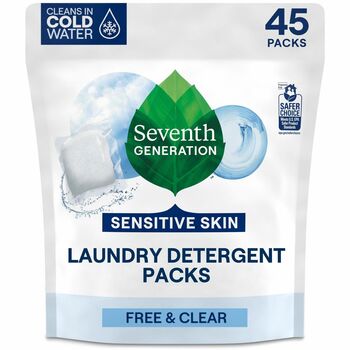 Seventh Generation Natural Laundry Detergent Packs, Unscented, 45 Packets/Pack, 8/Carton