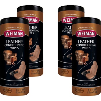 WEIMAN Leather Wipes, 7 x 8, 30/Canister, 4 Canister/Carton