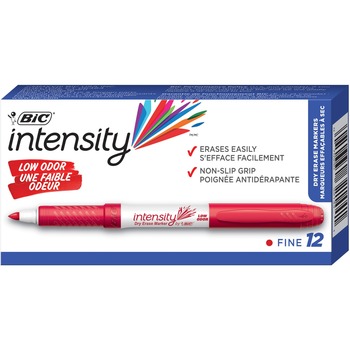 BIC Intensity Low Odor Fine Point Dry Erase Marker, Fine Bullet Tip, Red, Dozen