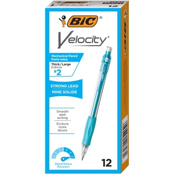BIC Velocity Original Mechanical Pencil, 0.9 mm, HB (#2.5), Black Lead, Turquoise Barrel, Dozen