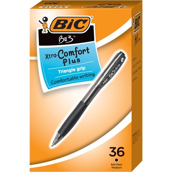 BIC BU3 Ballpoint Pen, Retractable, Medium 1 mm, Black Ink, Black Barrel, 36/Pack