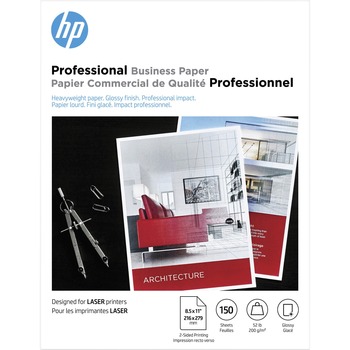 HP Professional Business Glossy Paper, 52 lb, 8.5&quot; x 11&quot;, White, 150 Sheets/Pack