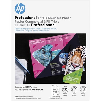 HP Professional Trifold Business Glossy Paper, 48 lb, 8.5&quot; x 11&quot;, White, 150 Cards/Pack