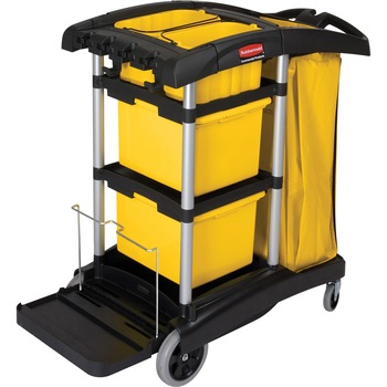 Rubbermaid Commercial High-Capacity Janitorial Cleaning Cart with Bins, Zippered Vinyl Bag and Wheels, 48.25&quot; L x 22&quot; W x 44&quot; H, Black