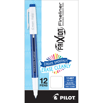 Pilot FriXion Erasable Stick Marker Pen, 0.6 mm, Blue Ink/Barrel, Dozen
