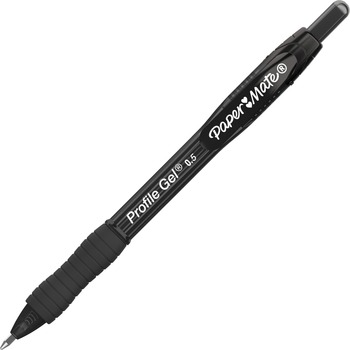 Paper Mate Profile Retractable Gel Pen, Fine 0.5 mm, Black Ink, Translucent Black Barrel, 36/PK