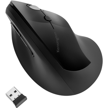 Kensington Pro Fit Ergo Vertical Wireless Mouse, 2.4 GHz Frequency/65.62 ft Wireless Range, Right Hand Use, Black