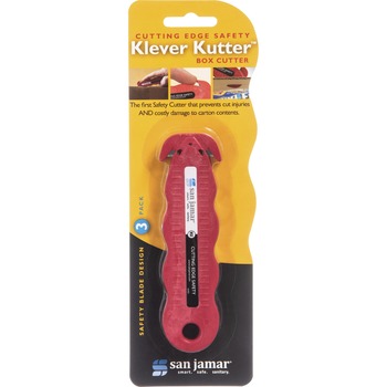 San Jamar Klever Kutter Safety Cutter, 1 Razor Blade, Red, 3/PK