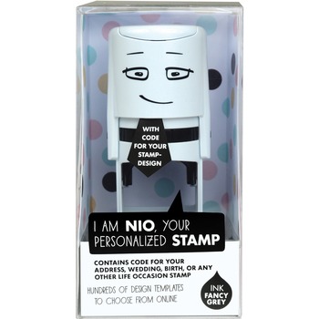 NIO Stamp with Voucher and Fancy Gray Ink Pad, Self-Inking, 1.56&quot; Diameter