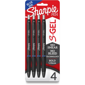 Sharpie Retractable Gel Pen, Bold 1 mm, Blue Ink, Black Barrel, 4/PK