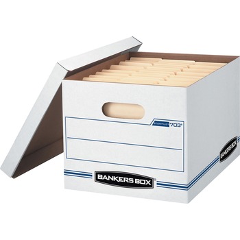 Bankers Box STOR/FILE Storage Box, Letter/Legal, 450 lb, Lift-off Closure, White/Blue, 12/Carton