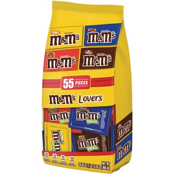 M &amp; M&#39;s Fun Size Variety Mix, Caramel, Milk Chocolate, Peanut, Peanut Butter Flavors, 30.35 oz Bag, 55 Packs/Bag