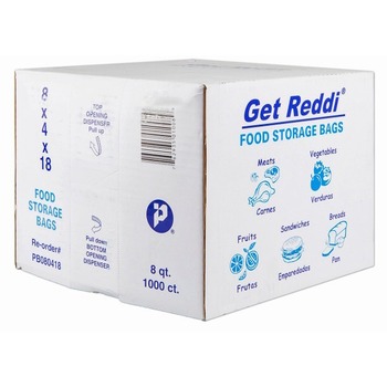 Inteplast Group Get Reddi Food &amp; Poly Bags, 0.85 mil, 2 gal, Plastic, 8&quot; x 4&quot; x 18&quot;, Clear, 1000 Bags/Carton