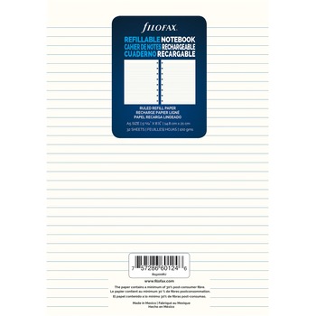Filofax Notebook Refill, Ruled, 8 1/4 x 5 13/16, Cream, 32 Sheets/Pack