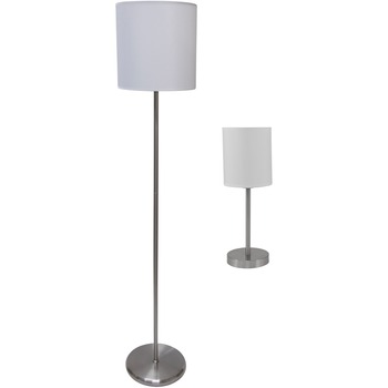 Ledu Slim Line Lamp Set, Table 12 5/8&quot; High and Floor 61 1/2&quot; High, Silver/White