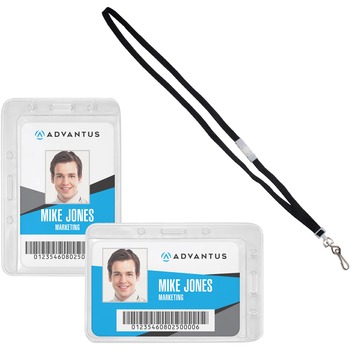 Advantus Antimicrobial ID and Security Badge and Lanyard Combo Pack, Clear, 20 Badge Holders, 20 Lanyards/PK