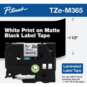 Brother P-Touch TZe Standard Adhesive Laminated Labeling Tape, 1.4&quot; x 26.2 ft, White on Matte Black