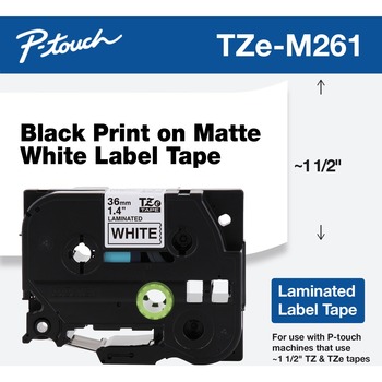 Brother P-Touch TZe Standard Adhesive Laminated Labeling Tape, 1.4&quot; x 26.2 ft, Black on Matte White