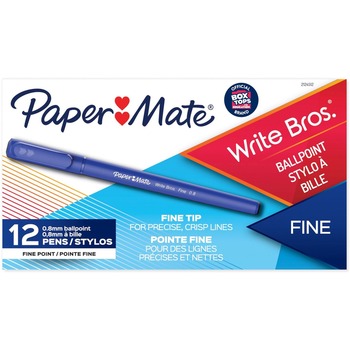 Paper Mate Write Bros. Ballpoint Pen, Fine 0.8 mm, Blue Ink/Barrel, Dozen