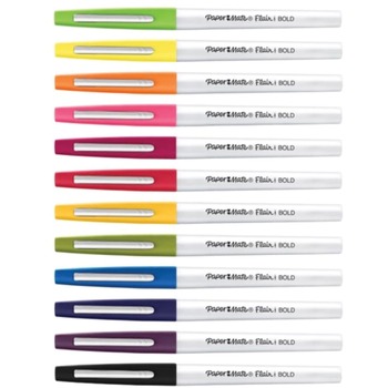 Paper Mate Flair Felt Tip Porous Point Pen, Stick, Bold 1.2 mm, Assorted Ink Colors, White Pearl Barrel, 12/Pack