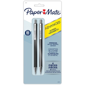 Paper Mate Advanced Mechanical Pencils, HB (#2), 0.5 mm, Black Lead, Black; Gray Barrel,  2/Pack