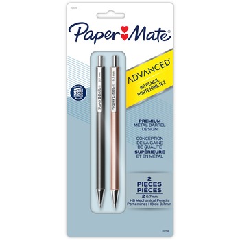 Paper Mate Advanced Mechanical Pencils, HB (#2), 0.7 mm, Black Lead, Gun Metal Gray; Rose Gold Barrel, 2/Pack