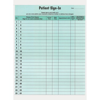 Tabbies Patient Sign-In Label Forms, 8 1/2 x 11 5/8, 125 Sheets/Pack, Green