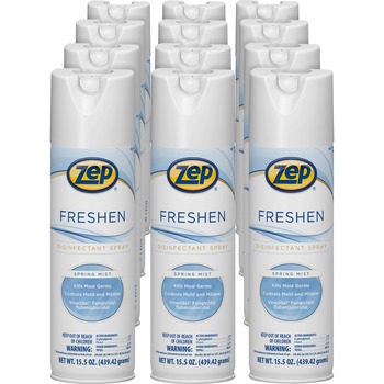 Zep Freshen Disinfectant Spray, Spring Mist, 15.5 oz Aerosol Can, 12/Carton
