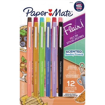 Paper Mate Flair Scented Felt Tip Marker Pen, Medium 0.7 mm, Assorted Colors Ink/Barrel, 12/Pack