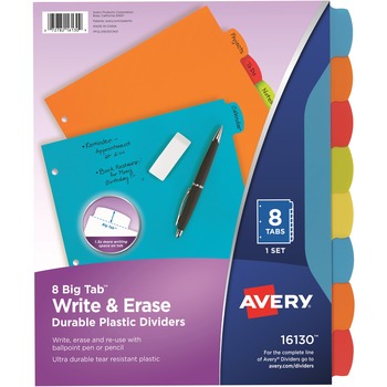 Avery Big Tab Write &amp; Erase Durable Plastic Dividers, 8-Tab, Letter, Assorted, 1 Set