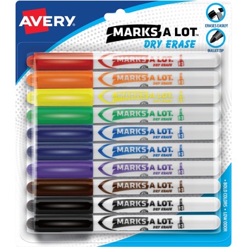 Marks-A-Lot&#174; Pen-Style Dry Erase Markers, Bullet Tip, Assorted Colors, 10/PK