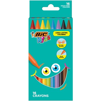 BIC Kids Coloring Crayons, 16 Assorted Colors, 16/Pack