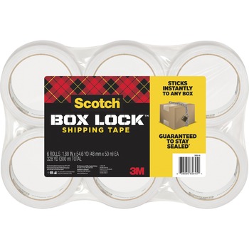 Scotch Box Lock Shipping Packaging Tape, 3&quot; Core, 1.88&quot; x 54.6 yds, Clear, 6/Pack