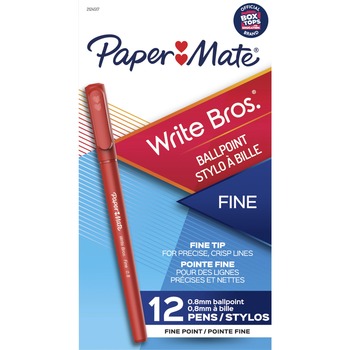 Paper Mate Write Bros. Ballpoint Pen, Fine 0.8 mm, Red Ink/Barrel, Dozen