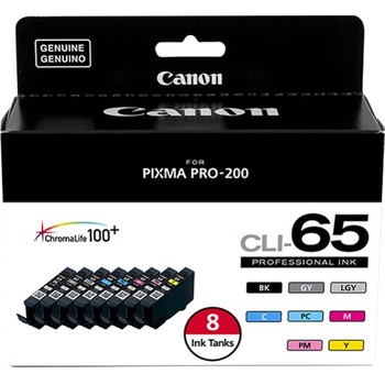 Canon 4215C007 (CLI-65) Ink, Black/Cyan/Magenta/Yellow/Photo Cyan/Photo Magenta/Gray/Light Gray, 8/Pack