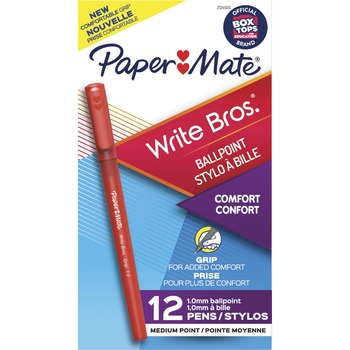 Paper Mate Write Bros. Grip Ballpoint Pen, Medium, 1 mm, Red Ink/Barrel, Dozen
