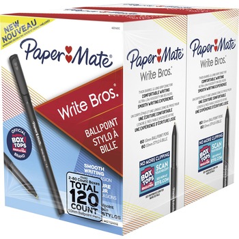 Paper Mate&#174; Write Bros. Stick Ballpoint Pen, Medium 1 mm, Black Ink/Barrel, 120/Pack